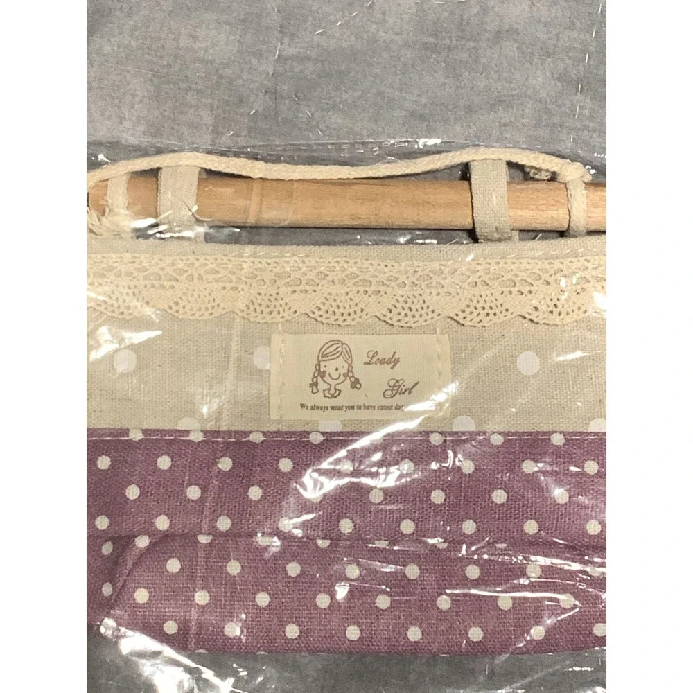 Loady Girl Wall Storage Basket Beige & Lavender with White Dots